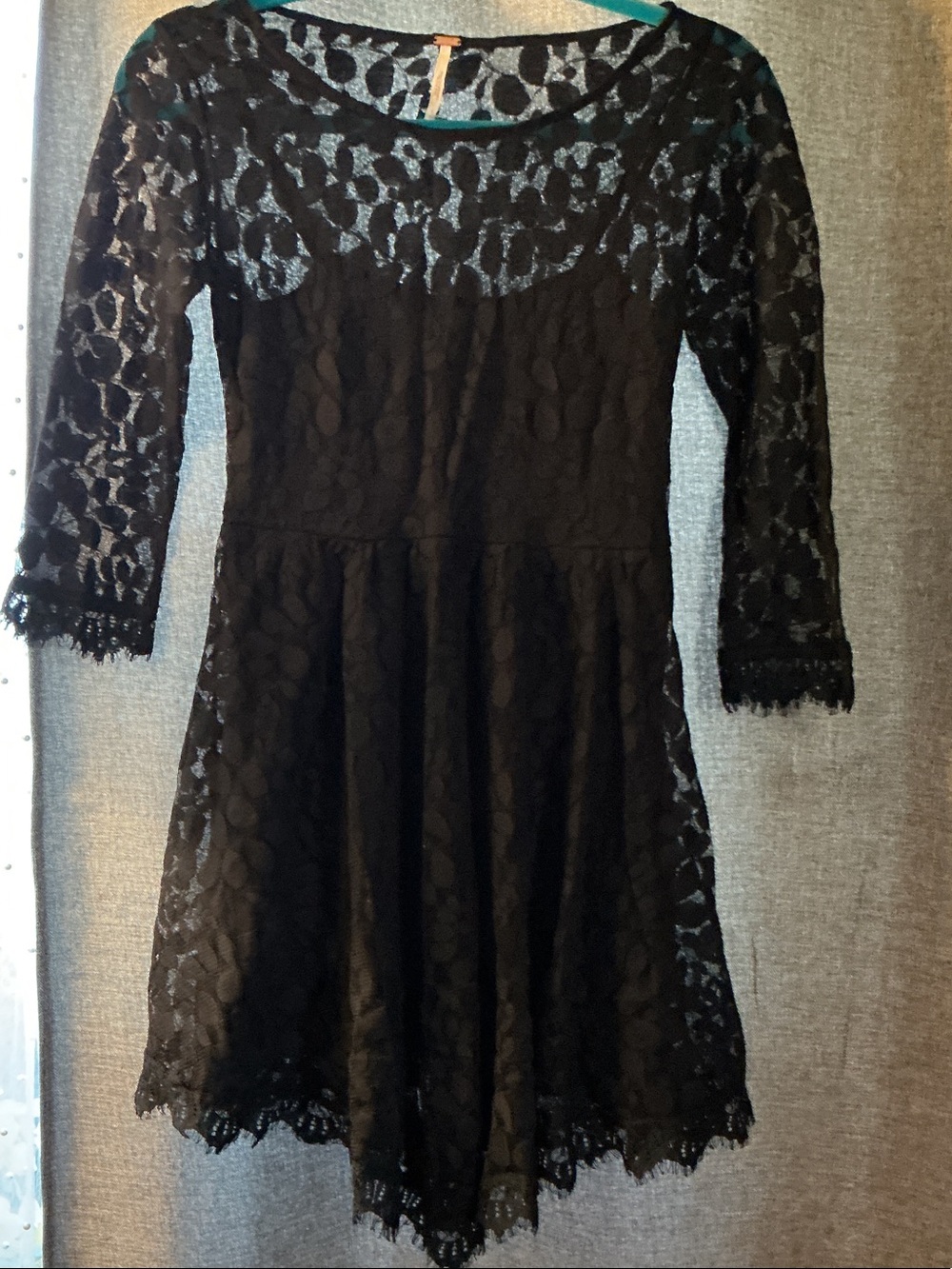 Free People Black Lace Long Sleeve Fit & Flare Dress